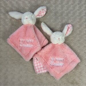 MTY My First Easter Bunny Rabbit Lovey Security Blanket Pink White Plaid Rattle